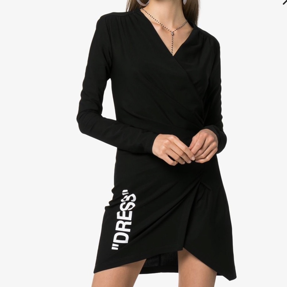 OFF-WHITE ruched quote-print mini-dress